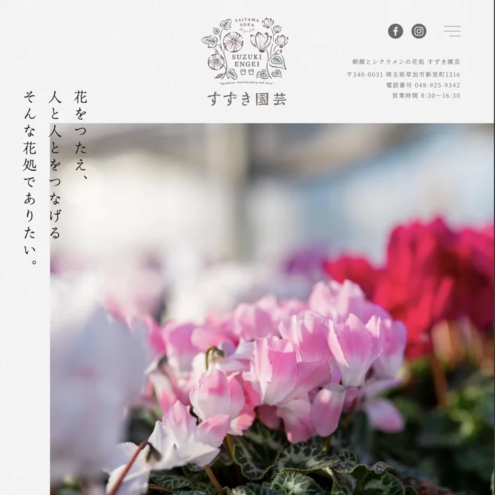 朝顔とシクラメンの花処 すずき園芸（鈴木園芸）［埼玉県草加市］のWebサイトデザイン